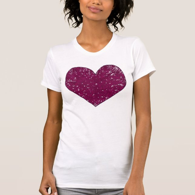 Magenta Violet Lace Look Heart Tee Shirts (Front)