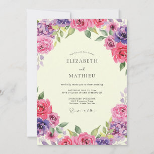 Magenta Violet Peony Wedding Invitation