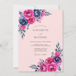 Magenta Vivid Romantic Summer Wedding Invitation