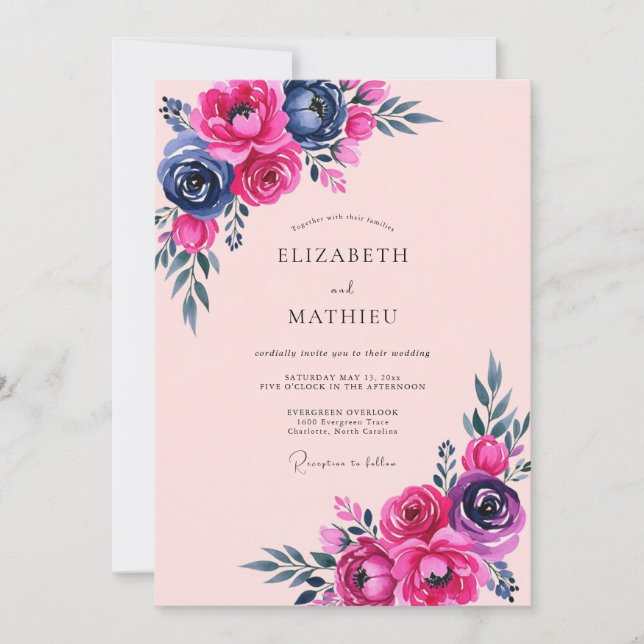 Magenta Vivid Romantic Summer Wedding Invitation (Front)