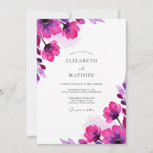 Magenta Watercolor Bloom Wedding Invitation