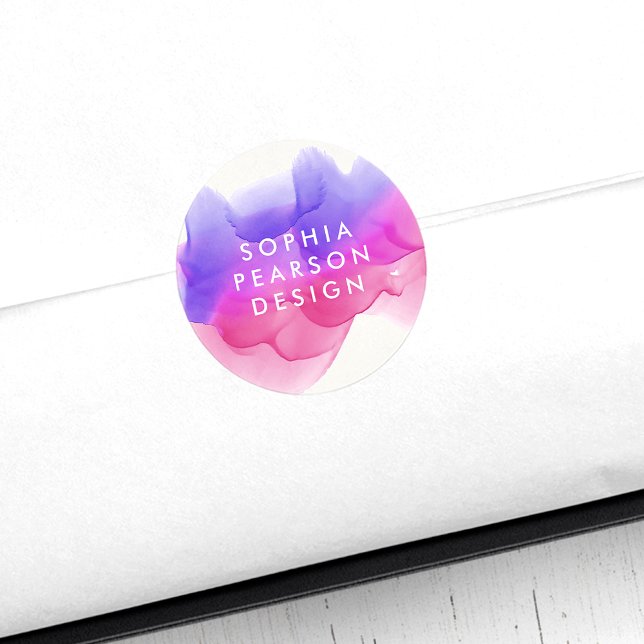 Magenta Watercolor Blot Classic Round Sticker (Creator Uploaded)