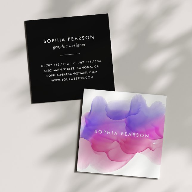 Magenta Watercolor Blot Square Business Card (Creator Uploaded)