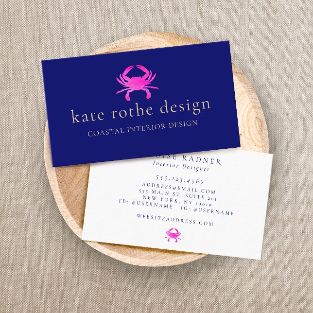Magenta Watercolor Crab Coastal Business Card (Creator Uploaded)