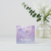 *~* Magenta Watercolor Floral Glitter Lavender Square Business Card (Standing Front)