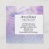 *~* Magenta Watercolor Floral Glitter Lavender Square Business Card (Back)