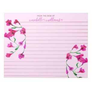 Magenta Watercolor Flowers Lined Personalized Notepad