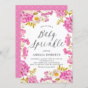 Magenta Watercolor Hydrangeas Floral Baby Sprinkle Invitation
