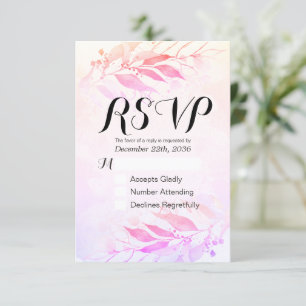 Magenta Watercolor Leaf Wedding RSVP Kindly Reply Card
