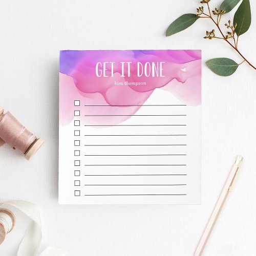 Magenta Watercolor Personalized To_Do List Notepad