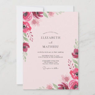 Magenta Watercolor Poppy Wedding Invitation