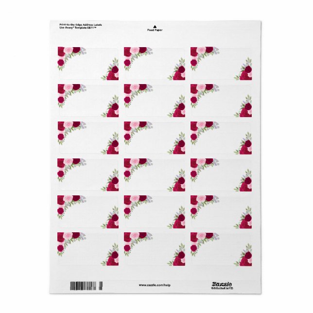 Magenta Watercolor Roses Blank DIY Wedding Address Label (Full Sheet)