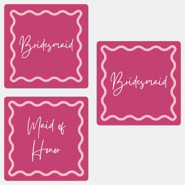 Magenta Wavy Bridesmaid & Maid of Honor Labels (Group)
