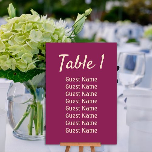 Magenta Wedding Reception  Table Number
