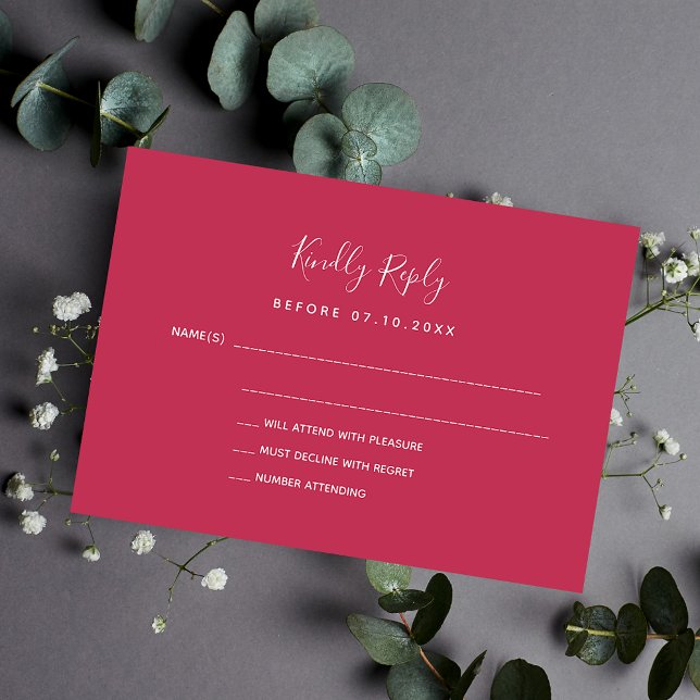 Magenta wedding response RSVP Note Card (Creator Uploaded)