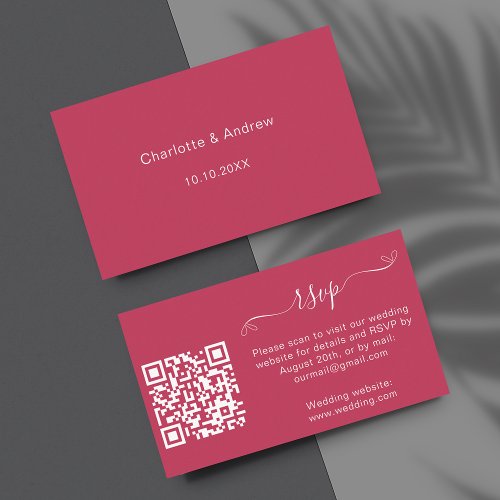 Magenta wedding response website QR code RSVP Enclosure Card