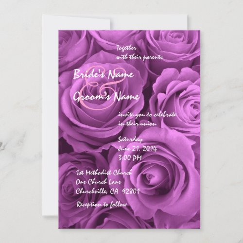 Magenta Wedding Rose Bouquet Custom Invitation