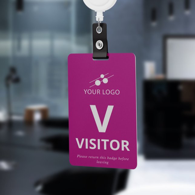 Magenta White Add Your Logo Visitor Badge (Creator Uploaded)