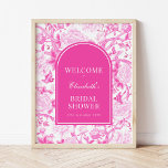 Magenta White Chinoiserie Bridal Shower Welcome Poster<br><div class="desc">This chinoiserie-inspired design features elegant botanical florals,  birds and greenery in hot pink and white. Personalize the invite with your details and if you want to further re-arrange the style and placement of the text,  please press the "Click to customize further" button.</div>