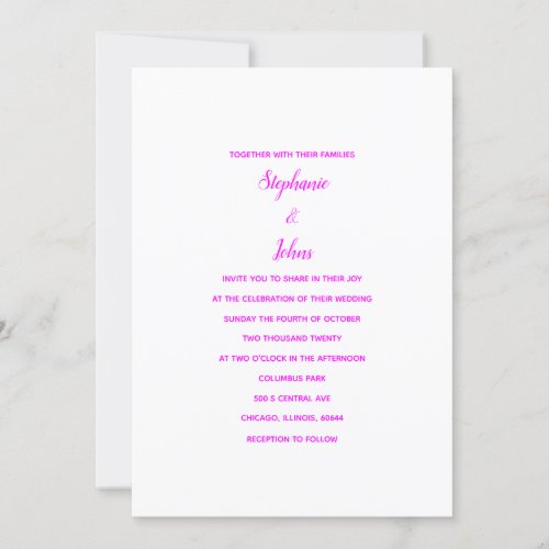 Magenta White Classic Minimal 2024 Elegant Wedding Invitation