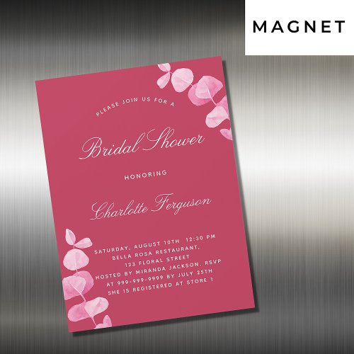 Magenta white eucalyptus luxury bridal shower magnetic invitation