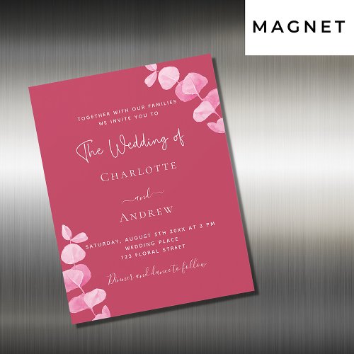 Magenta white eucalyptus luxury wedding magnetic invitation