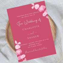 Magenta white eucalyptus luxury wedding invitation