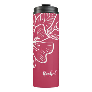 Magenta & White Floral Monogram Template Botanical Thermal Tumbler