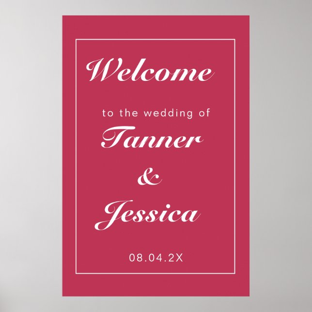  Magenta & White Modern Wedding Welcome Poster (Front)