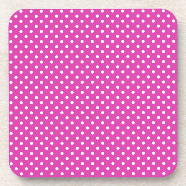 Magenta, White Polka Dots Drink Coaster (Front)