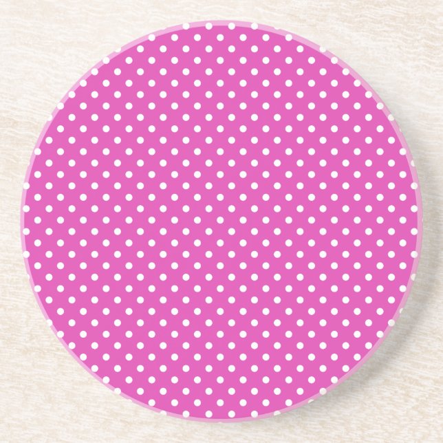 Magenta, White Polka Dots Sandstone Coaster (Front)