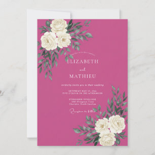 Magenta White Ranunculus Eucalyptus Wedding Invitation