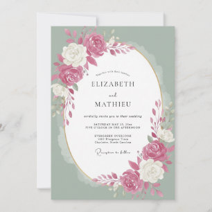 Magenta White Rose Wedding Invitation