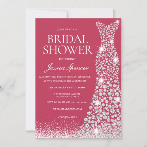 Magenta & White Wedding Dress Bridal Shower Invitation | Zazzle