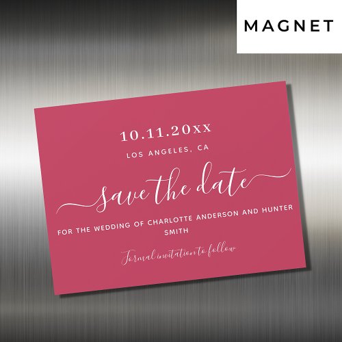 Magenta white wedding save the date magnet