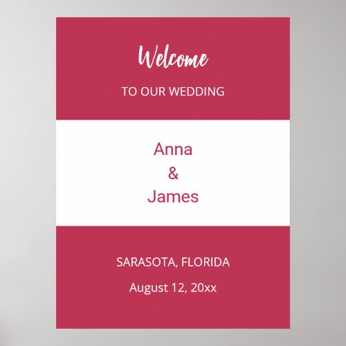 Magenta White Wedding Welcome Poster