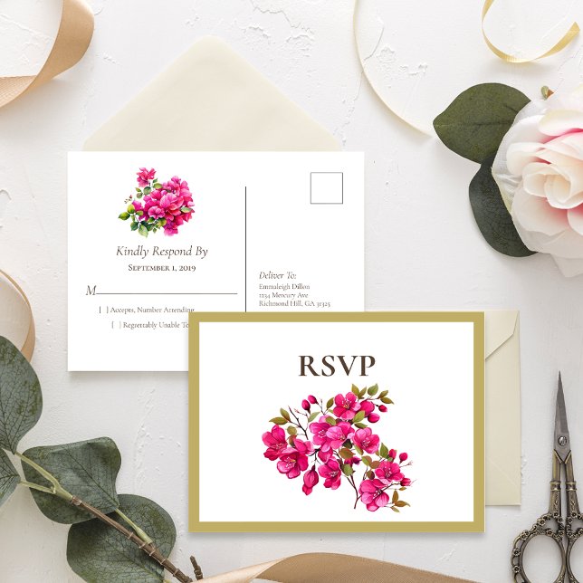 Magenta Wild Roses RSVP Invitation Postcard (Creator Uploaded)