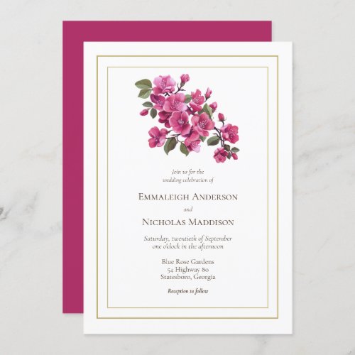 Magenta Wild Roses Wedding Florals Invitation