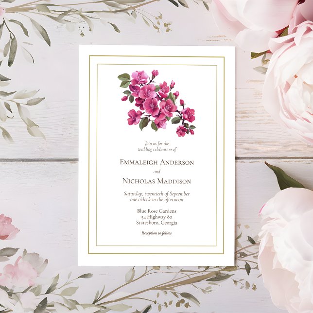 Magenta Wild Roses Wedding Florals Invitation (Creator Uploaded)