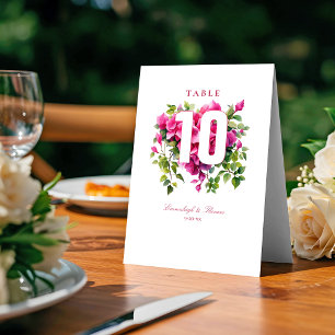 Magenta Wild Roses Wedding Table Tent
