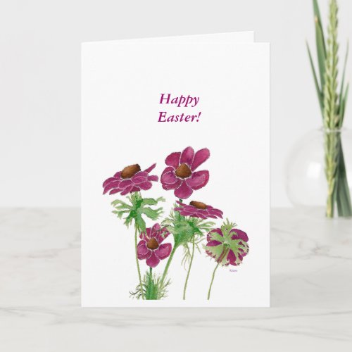 Magenta Wind Flowers Easter Card