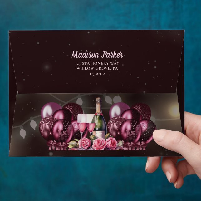 Magenta Wine Floral Adult Birthday Envelope (Hand)