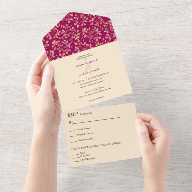 Magenta Winter Night Wedding All In One Invitation (Tearaway)
