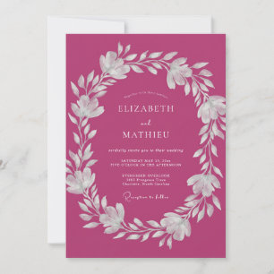 Magenta Wreath Wedding Invitation