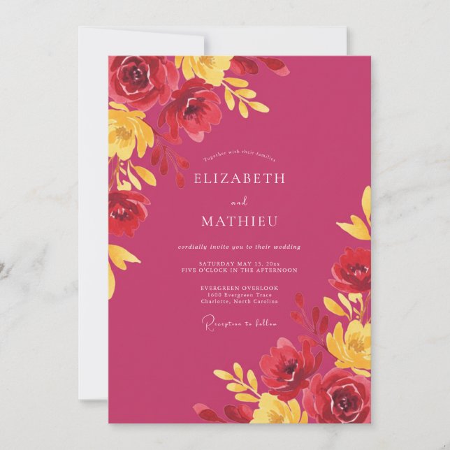 Magenta Yellow Poppy Wedding Invitation (Front)