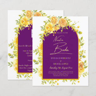 Magenta Yellow Roses Plum Purple Gold Wedding