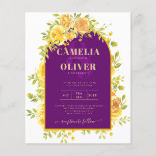 Magenta Yellow Roses Plum Purple Gold Wedding Flyer