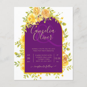 Magenta Yellow Roses Plum Purple Gold Wedding Flyer