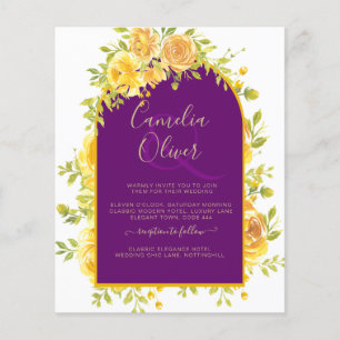 Magenta Yellow Roses Plum Purple Gold Wedding Flyer
