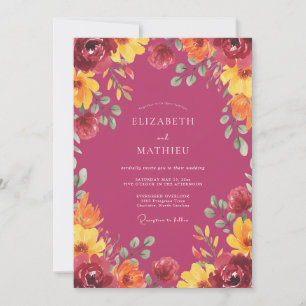 Magenta Yellow Wildflower Wedding Invitation